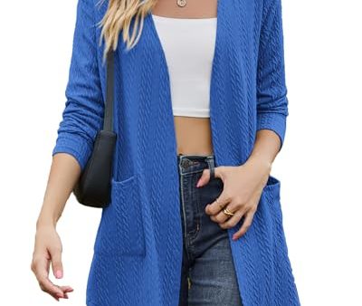 Talla: L - Cárdigan de Punto Ligero para Mujer con Bolsillos, Azul Vigoroso, Talla L Hot on Sale