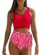 Talla: M - Conjunto de Bikini Dokotoo para Mujer - Cintura Alta y Estampado Floral, Color Rojo Fashion