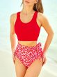 Talla: M - Conjunto de Bikini Dokotoo para Mujer - Cintura Alta y Estampado Floral, Color Rojo Fashion