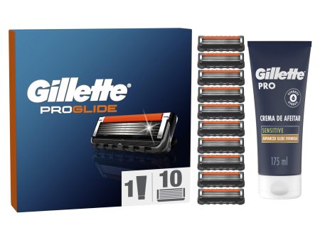 (Faltan 2 recambios, incluye 8) Gillette ProGlide Recambios Para Hombre - Crema De Afeitar Gillette PRO Piel Sensible 175 ml Embalaje Deteriorado Fashion